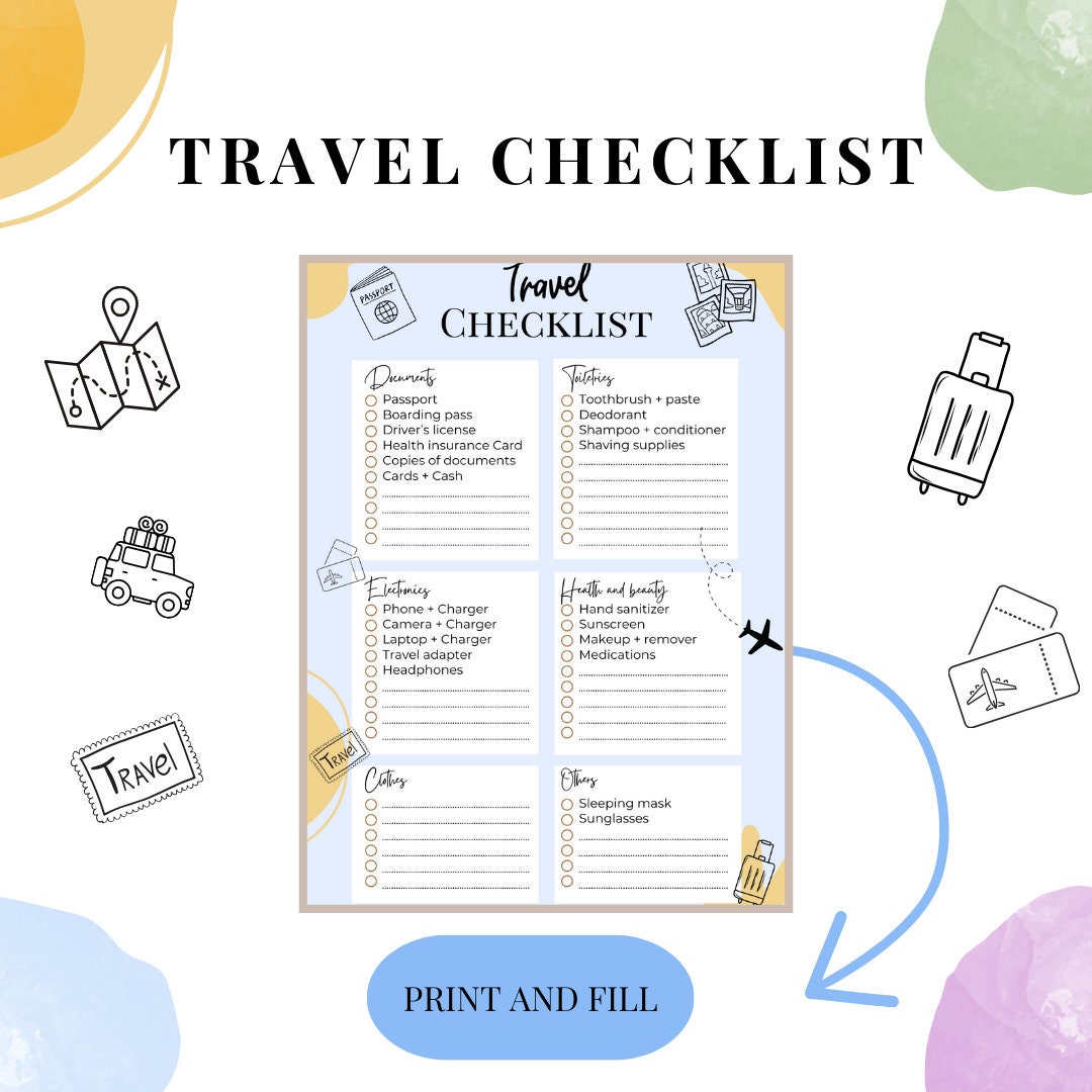 Travel Packing List Travel Checklist Printable Travel - Etsy