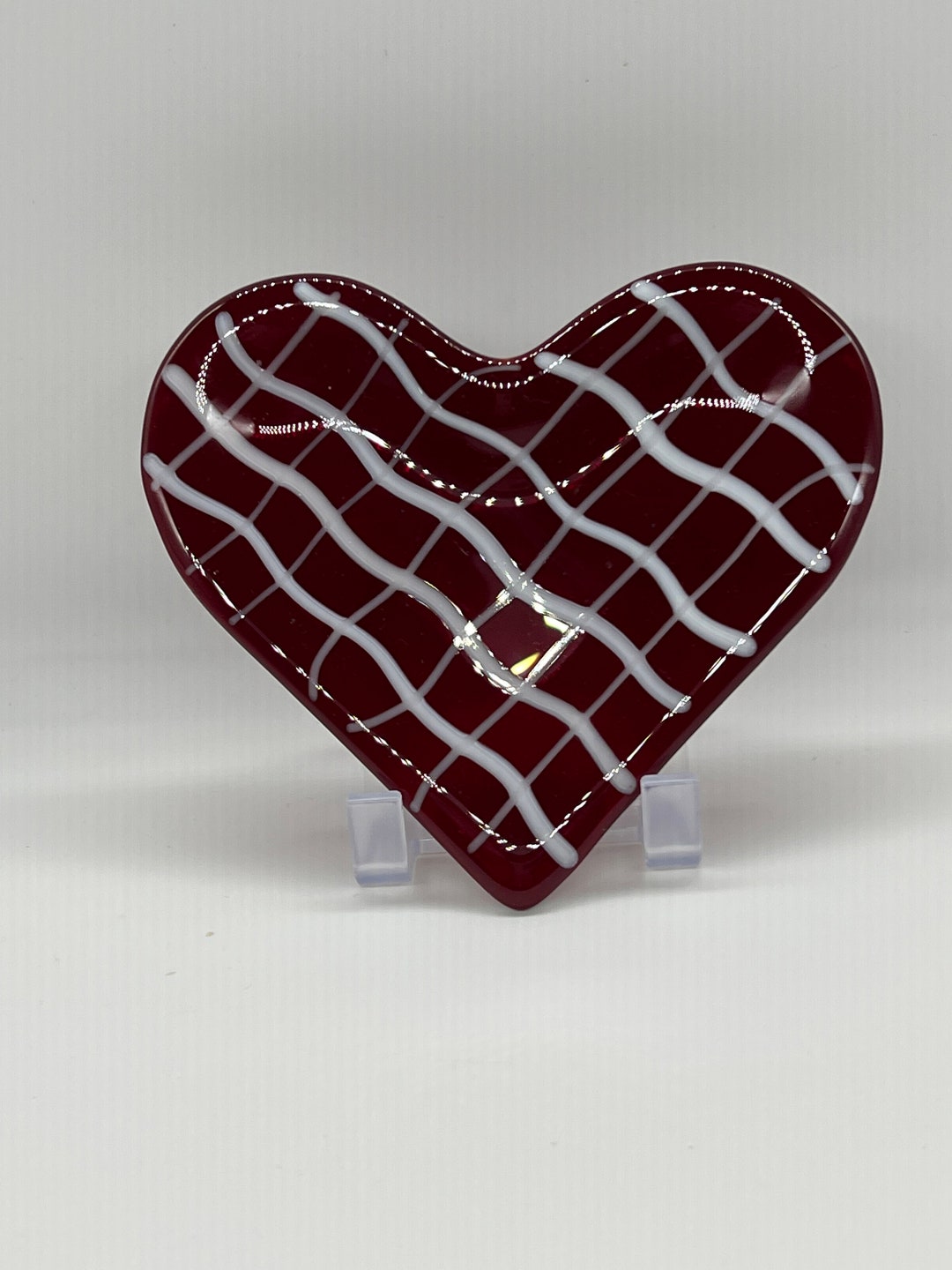 Red Heart Plate With Wavy Lines Etsy