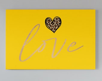 Love with Leopard Heart Wall Art - Canvas Stretched, 1.5'', 3 Sizes Available