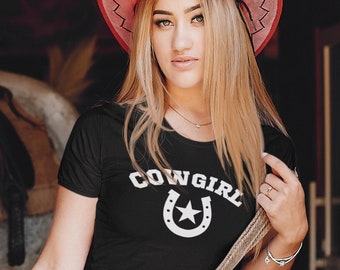 Cowgirl with Horseshoe and Star T Shirt - Jersey Short Sleeve Tee