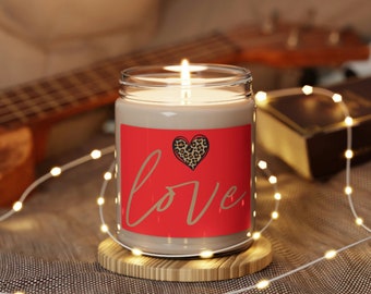 Love with Leopard Heart Scented Soy Candle, 9oz.  Valentine's Day Gift.  Apple Harvest Scent