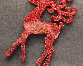 Handmade Glitter Resin Reindeer Ornament – Holiday Christmas Decor