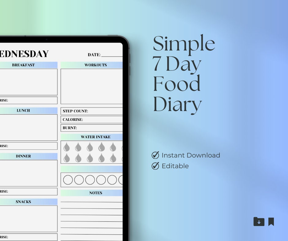 Basic 7 Day Food Diary - Etsy