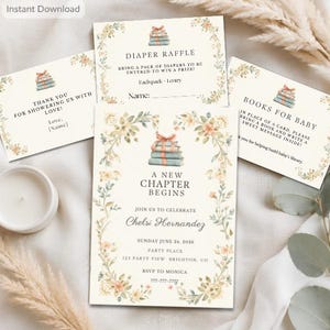 A New Chapter Begins Baby Shower Invitation | Editable Book Themed Template Bundle