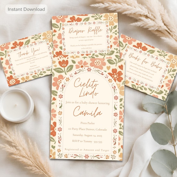 Cielito Lindo Baby Shower Invitation Girl, Cileito Lindo, Baby Shower Bundle, Digital Baby Shower Invitation