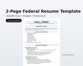2 Page Federal Resume Template | USAJOBS Style Resume, Editable Word Resume for Federal Job Applications