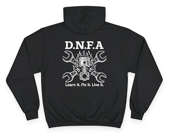 DNFA Champion Hoodie for Mechanics - Mechanic Gift, Car Enthusiast Apparel, Automotive Sweatshirt, Garage Wear, Tool Lover Clothing