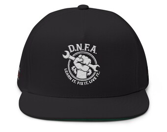 DNFA Mechanic Flat Bill Cap: Embroidered Cotton Twill Snapback