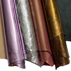 Genuine Leather Sheets Metallic, Italian Nappa Leather Soft Lambskin Pieces 0.7-1.2mm Leather Fabric by the Yard A4/3/2 Gold, Pink, Silver