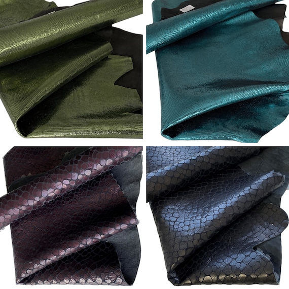 Leder geprägt Reptil Lederhaut Blätter A4/A3/A2 weiches Lammleder Stücke, Bastelleder Echtleder Zuschnitt grau, blau, grün DIY Ledermaterial