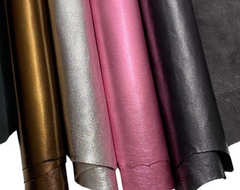 Genuine leather Skin metallic, Leather Sheets Lamb Nappa 0.6-1.1 mm Leather Pieces cut A4/3/2 Pink, Gray, Gold, Silver Leather for craft
