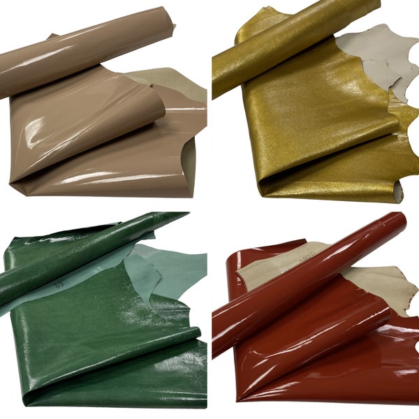 Leather patent leather pieces leather skin Italian nappa genuine leather cut A2/3/4 craft leather lamb leather leaves gold, red, green cappuccino