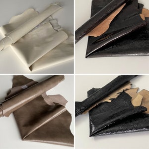 Patent leather genuine leather embossed 0.8-1.2, leather skin & leather piece DIN A4/3/2 nappa leather black, brown, cream Italian lamb leather