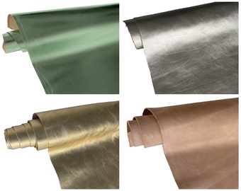Vegetable tanned cowhide leather pieces metallic vegetable leather sold by the meter A2,3,4 sheets gold,green,brown for leather work