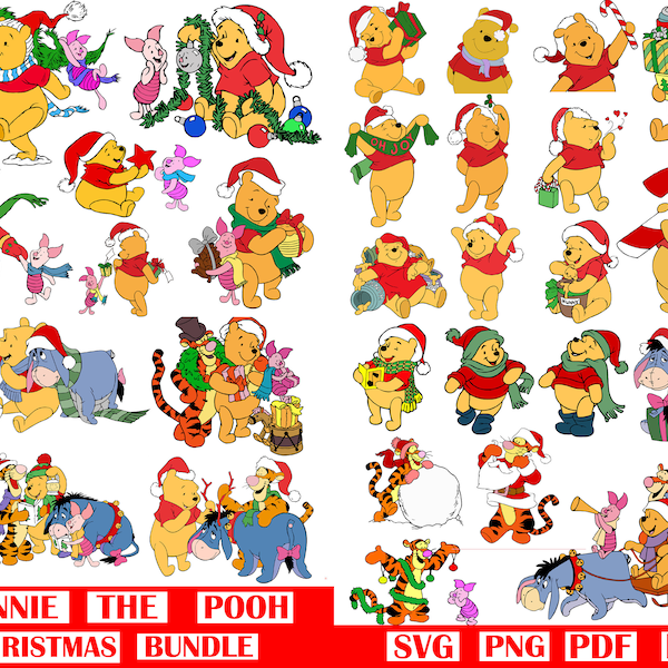 Winnie the Pooh Christmas SVG, Happy Christmas Svg , Instant Download