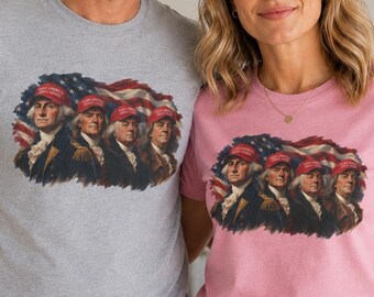 Founding Fathers with MAGA Hats T-Shirt | American Flag Patriotic Tee
