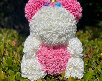 15" Rose Teddy Bear Heart Valentines Day Gift Handmade Gift Mothers Day Gift for Him Gift for Her Anniversary Gift Birthday Gift Flower