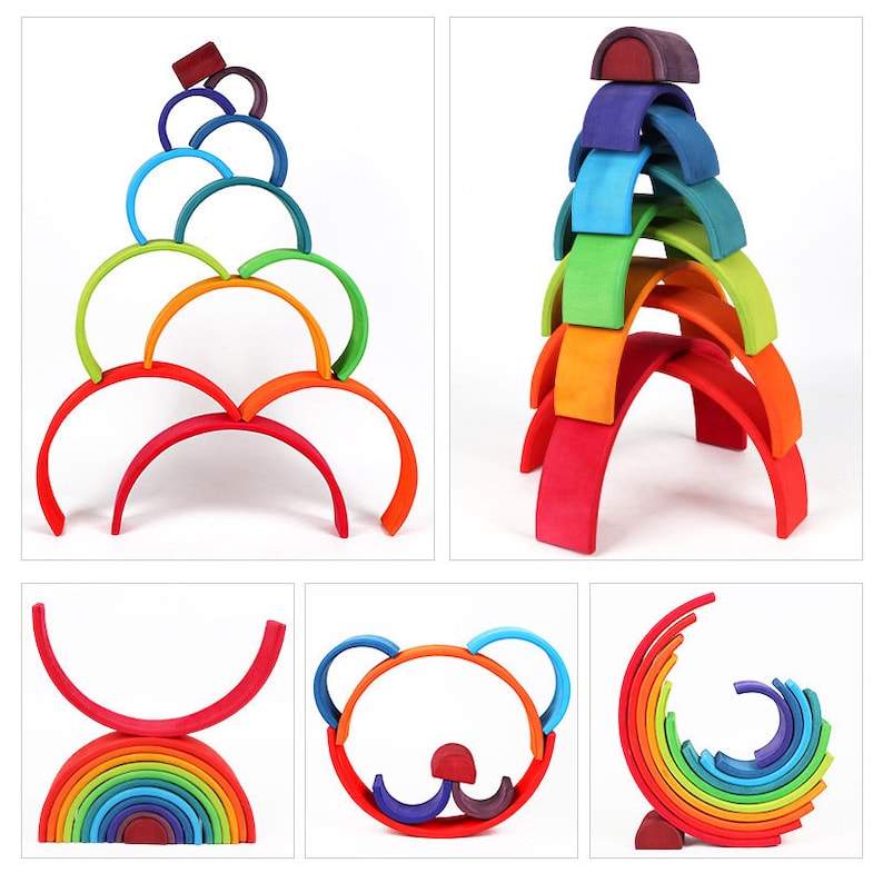 Large Wooden Rainbow Stacker 12pcs Rainbow Stacker Toy Etsy