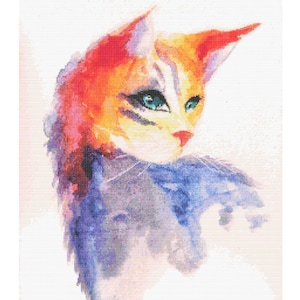 Watercolor Cat, Cross Stitch Pattern, Instant Download