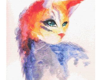 Watercolor Cat, Cross Stitch Pattern, Instant Download
