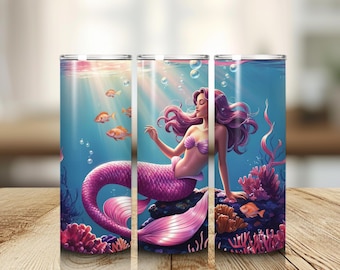 Mermaid Tumbler Wrap PNG | Seamless 20oz Skinny Tumbler Design (Digital Download)
