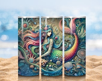 Seamless Mermaid Tumbler Wrap | 20oz Skinny Tumbler PNG (Digital Download)
