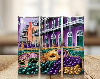 Mardi Gras Tumbler Wrap | Bourbon Street Seamless PNG (Digital Design)