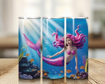 Mermaid Tumbler Wrap | Seamless 20oz Skinny Tumbler Design (Digital Download)