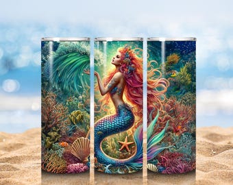 Seamless Mermaid Tumbler Wrap | DIY 20oz Skinny Tumbler (Digital Download)
