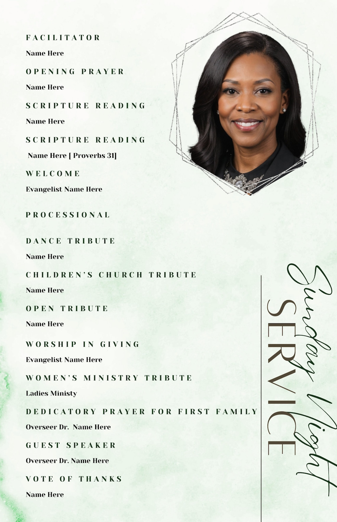 Pastor Appreciation Program Template Set for Canva, Green Church ...