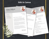 Editable Cover Letter, Resume, Reference Page Canva Template Bundle, Gray Header, Resume with Photo