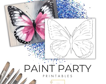 Butterfly DIY Canvas | Printable Canvas Art For Ladies Night | Paint Party Printable | Paint Kit | Sip And Paint Party | Outline Canvas