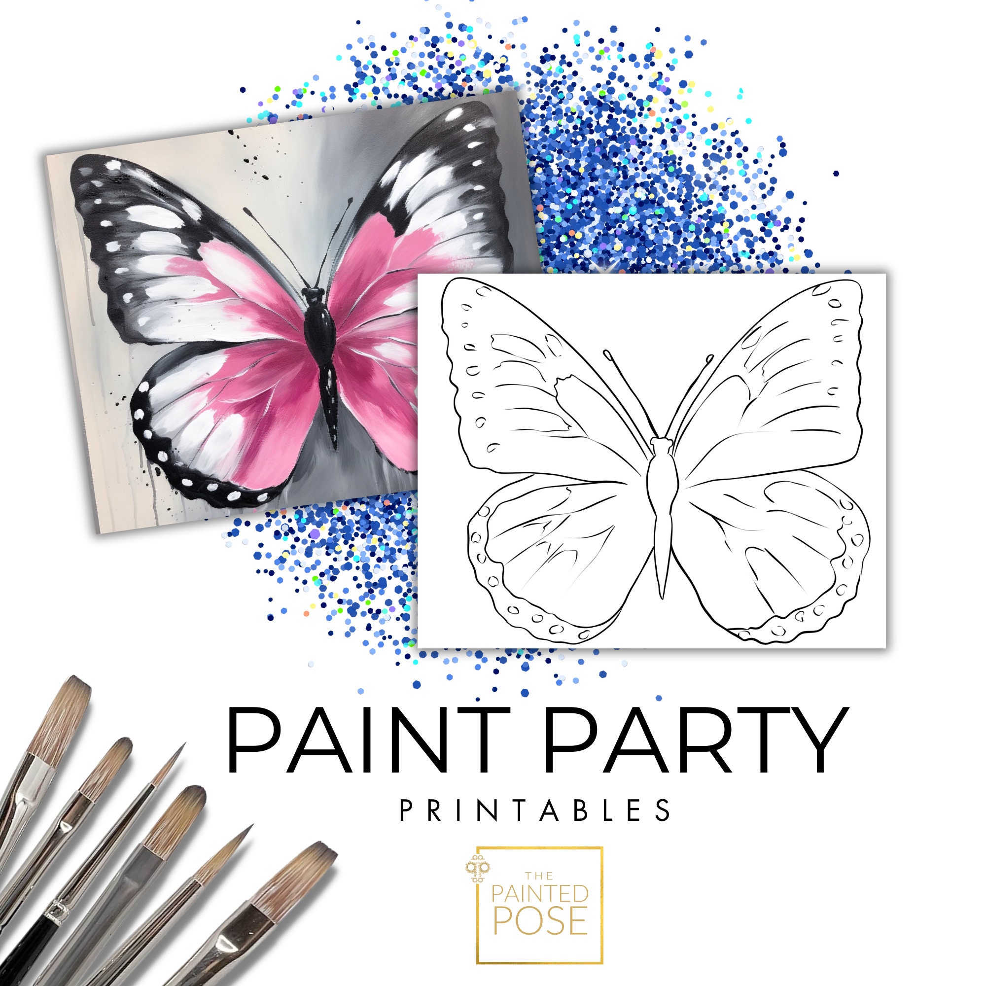 Butterfly Paint Party Canvas | Printable Outline Art (digital Download ...