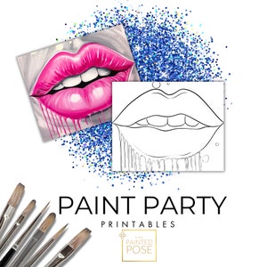 Pink Lips Drip DIY Canvas | Printable Canvas Art For Ladies Night | Paint Party Printable | Paint Kit | Sip And Paint Party | Outline Canvas