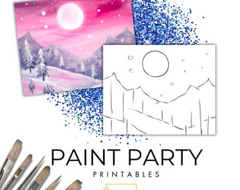 Pink Landscape DIY Canvas | Printable Canvas Art For Ladies Night | Paint Party Printable | Paint Kit | Sip And Paint Party | Outline Canvas