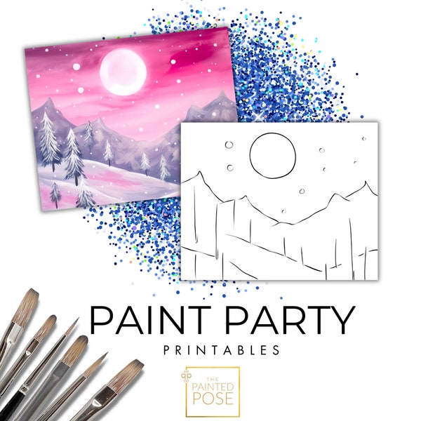 Pink Landscape DIY Canvas | Printable Canvas Art For Ladies Night | Paint Party Printable | Paint Kit | Sip And Paint Party | Outline Canvas