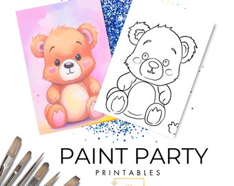 Teddy Bear DIY Canvas | Printable Canvas Art For Ladies Night | Paint Party Printable | Paint Kit | Sip And Paint Party | Outline Canvas