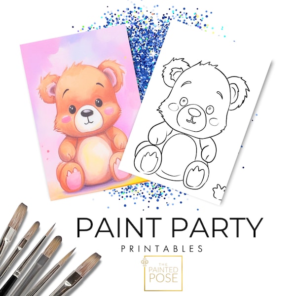 Teddy Bear DIY Canvas | Printable Canvas Art For Ladies Night | Paint Party Printable | Paint Kit | Sip And Paint Party | Outline Canvas