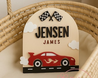 Race Car Baby Name Sign SVG: Laser Cut Nursery Decor (Digital Download)