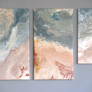 Pour Malerei, Ozean, Sand, Strand, Acryl, blaues Wasser