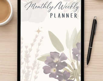 Printable Floral Planner – Weekly & Monthly Layout – Minimal Pastel Design – Digital PDF Download