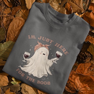 Funny Ghost Sweatshirt | Here for the Boos Crewneck | Halloween Wine Shirt | Spooky Season Sweatshirt | Fall Ghost Shirt for Women