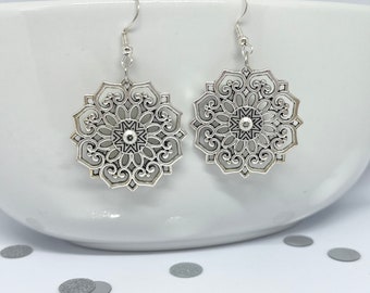 Beautiful Statement Mandala Dangle Earrings.