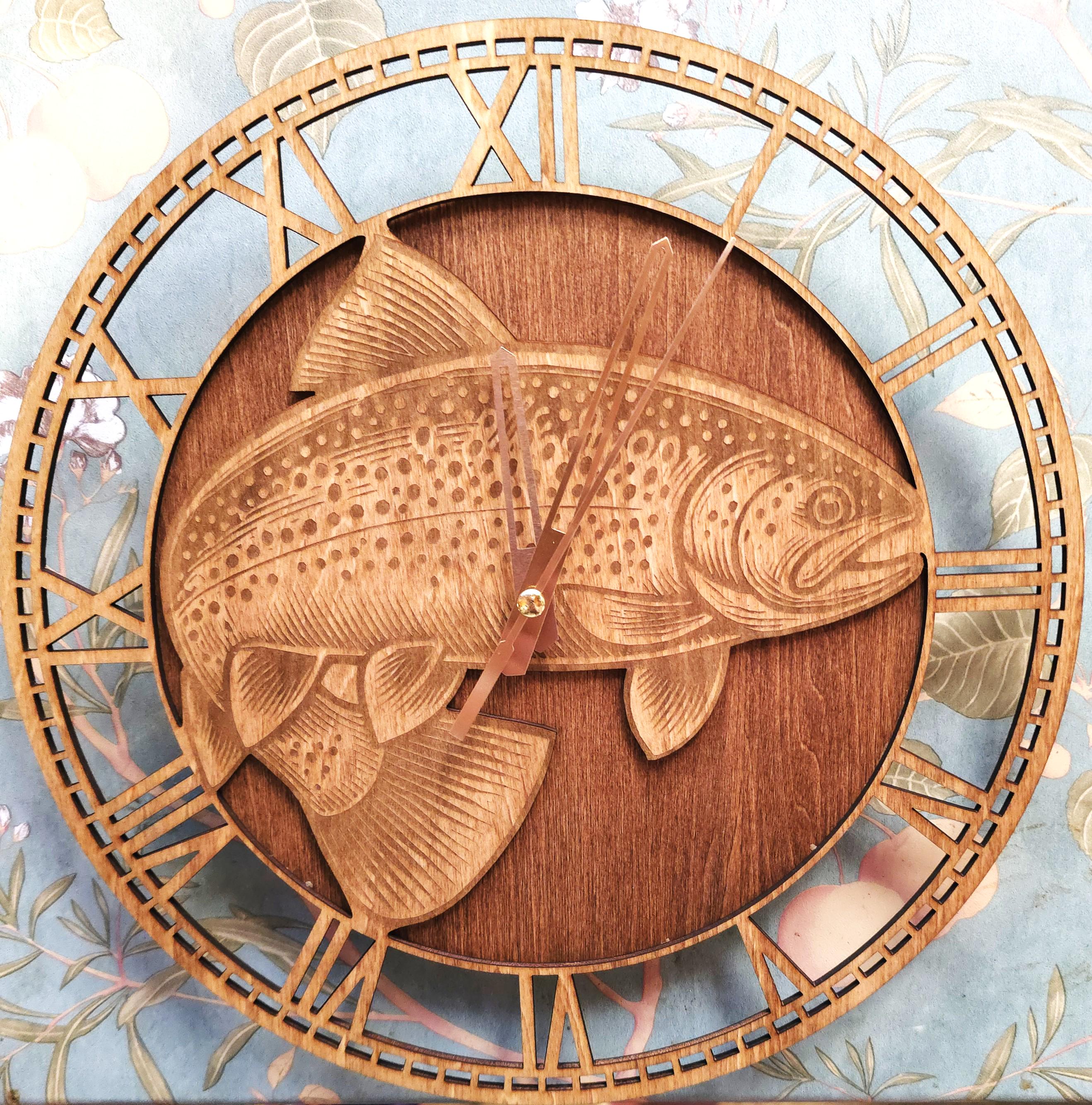 Trout Fish Clock Wooden Wall Clock, Fly Fishing, Rainbow Trout ...