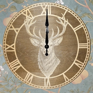 Buck Deer Wood Clock | Wooden Deer Wall Clock, Hunting Gifts, Hunter Gift, Gift for Dad, Gift for Him, Gift for Boyfriend Wood Clock