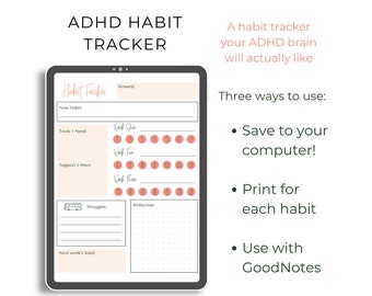 Habit Tracker, ADHD Habit Tracker, Organizational Tool, ADHD Digital Download, Adult ADHD Planner, Daily Journal, To-Do List, Habit Journal