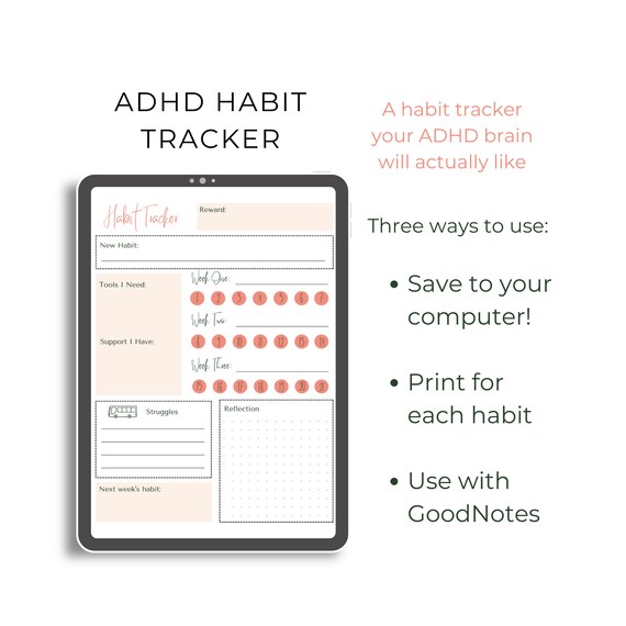 Habit Tracker, ADHD Habit Tracker, Organizational Tool, ADHD Digital Download, Adult ADHD Planner, Daily Journal, To-Do List, Habit Journal
