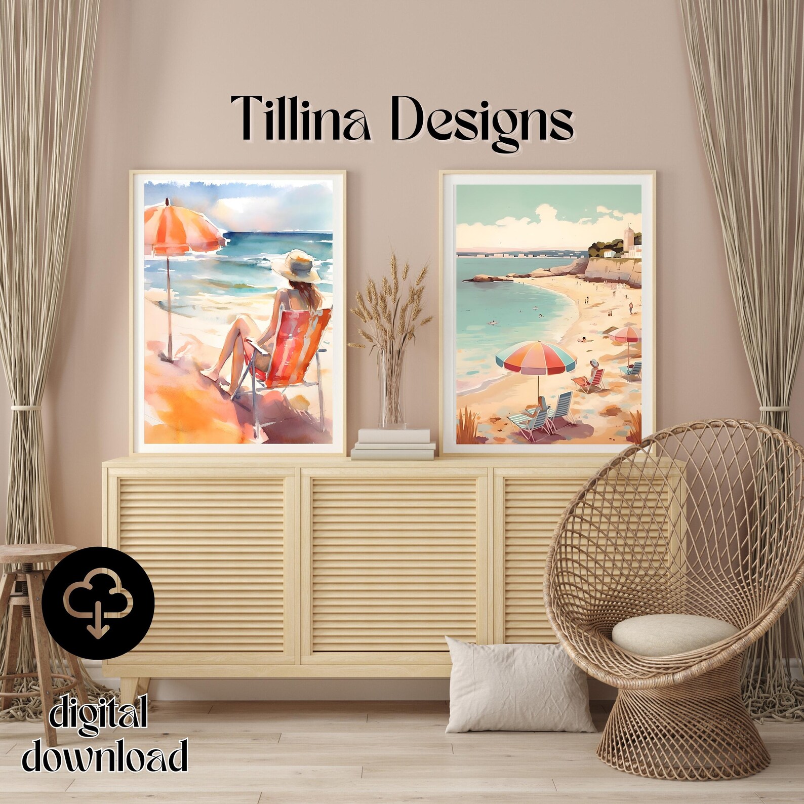 Beach Poster Set of 2 Summer Print French Coast Poster Set Etsy