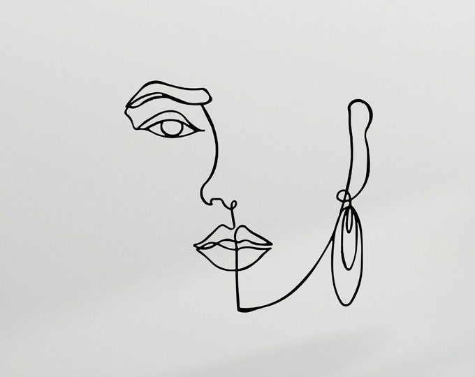 Abstract Line Face, Line Art Woman, Metal Wall Art, Minimal Wall Decor