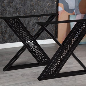 UNIQUE X Metal Table Legs (Set of 2) - Metal Laser Cut Special Design Steel Table Legs, Modern Dining Table Legs, Heavy Duty DIY Furniture